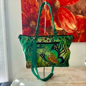 Anuschka Hand Painted Leather Angel Wings Safari 3-way Butterfly Purse